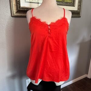 Shinestar Bright Orange Lace-Trim Spaghetti Strap Camisole